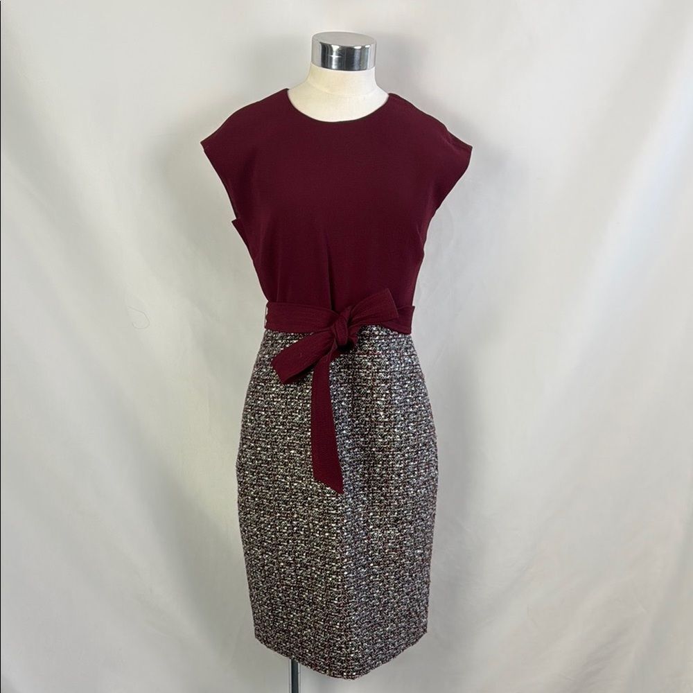 J Crew Wine Tweed Skirt Belt Dress